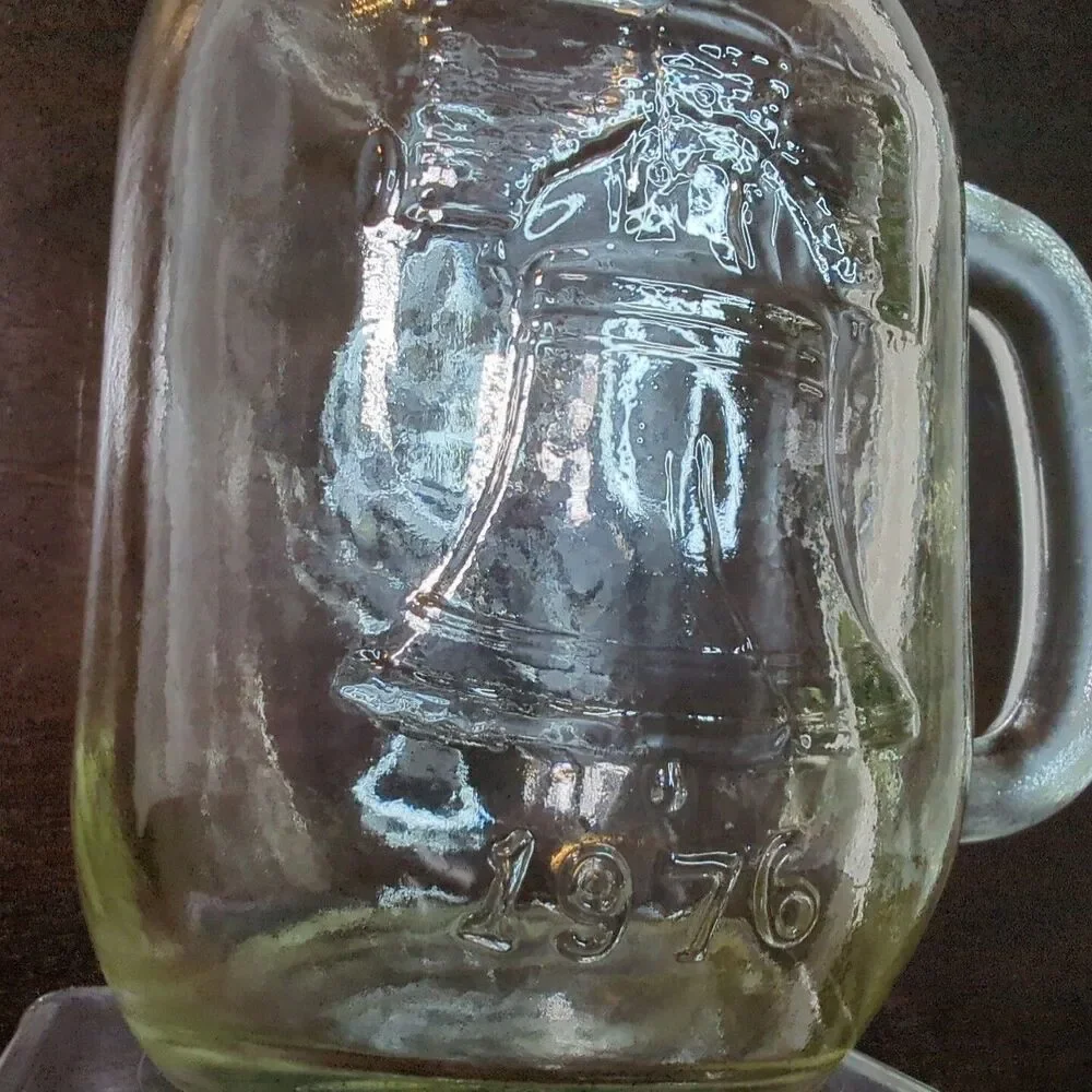 Jack in the Box Liberty Mug 1776/1976 VTG Bell Drinking Glass Mason Jar Clear